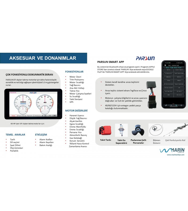 PARSUN 20 HP - KISA ŞAFT DİREKSİYONLU (MARŞLI) - EFI DENİZ MOTORU F20AFWS-EFI