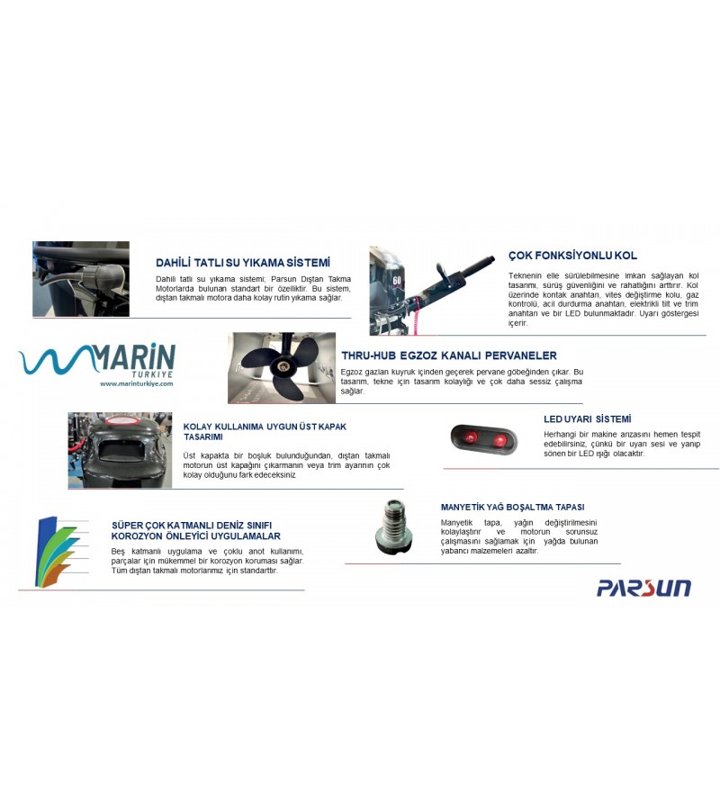 PARSUN 20 HP - KISA ŞAFT DİREKSİYONLU (MARŞLI) - EFI DENİZ MOTORU F20AFWS-EFI