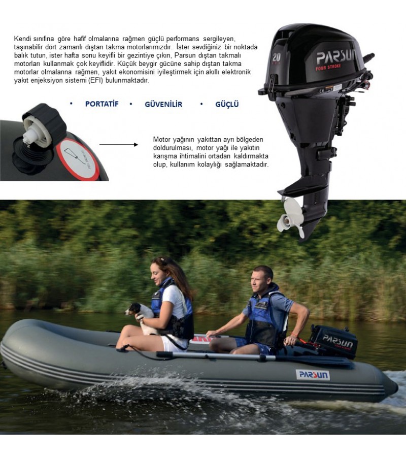 PARSUN 20 HP - KISA ŞAFT DİREKSİYONLU (MARŞLI) - EFI DENİZ MOTORU F20AFWS-EFI